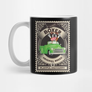 Fun Boxer Dog in green truck inside golden circle Mug